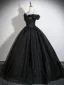 Elegant Black Appliques Glitter Prom Dresses 2026 Ball Gown Off-The-Shoulder Short Sleeve Backless Floor-Length / Long Formal Dresses