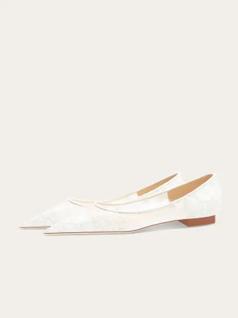 Modest Simple White Flat Lace Pointed Toe Wedding Shoes 2024 Wedding Shoes