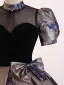 Vintage / Retro Black Printing Bow Prom Dresses 2025 Ball Gown High Neck Puffy Short Sleeve Backless Floor-Length / Long Prom Formal Dresses