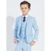 Mode Bleu Ciel 5 pièces Manches Longues Costume Garçon Mariage 2023 Mariage Manteau Pantalon Chemise Cravate Gilet