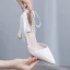 Piękne Białe Perła Z Paskiem Kokarda Buty Ślubne 2024 7 cm Grubym Obcasie Szpiczaste Ślub Sandały Wysokie Obcasy