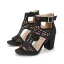 Roman Black Street Wear Pierced T-Strap Womens Sandals 2022 8 cm Thick Heels Open / Peep Toe Sandals High Heels