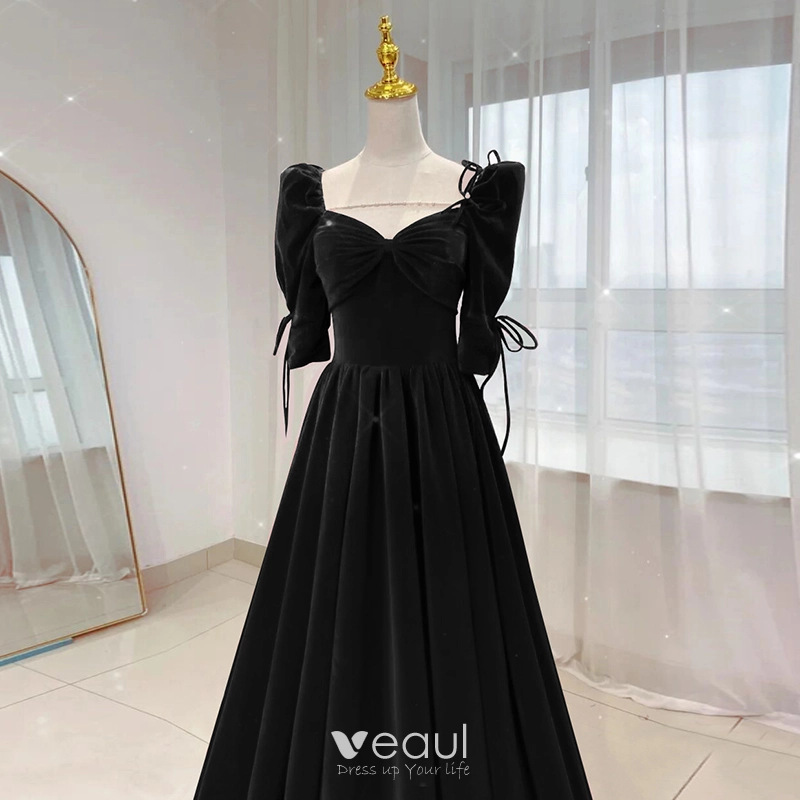 Audrey Hepburn Style Black Velvet Winter Prom Dresses 2024 ALine