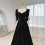 Audrey Hepburn Style Black Velvet Winter Prom Dresses 2024 A-Line / Princess Square Neckline Short Sleeve Backless Floor-Length / Long Prom Formal Dresses