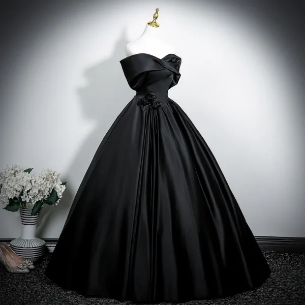 Vintage / Retro Black Prom Dresses 2025 Ball Gown Strapless Sleeveless Backless Floor-Length / Long Prom Formal Dresses