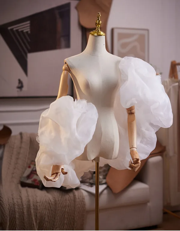 Elegant White Ruffle Wedding shawl 2025 Tulle