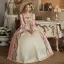 Medieval Vintage / Retro Candy Pink Rhinestone Lace Flower Prom Dresses 2024 Ball Gown Square Neckline Bell sleeves Floor-Length / Long Prom Formal Dresses