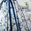 Elegant Navy Blue Floral Prom Dresses 2022 Ball Gown Square Neckline Bow Sash Short Sleeve Backless Floor-Length / Long Prom Formal Dresses
