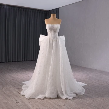 Luxe Blanche Fait Main Perlage Perle Paillettes Robe De Mariée 2024 Trompette Sirène Bustier Sans Manches Dos Nu Noeud Train De Balayage Mariage