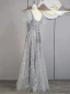 Charming Champagne Beading Sequins Prom Dresses 2024 A-Line / Princess V-Neck Short Sleeve Backless Bow Sash Floor-Length / Long Prom Formal Dresses