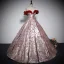Fashion Burgundy Printing Prom Dresses 2023 Ball Gown Off-The-Shoulder Sleeveless Backless Floor-Length / Long Prom Formal Dresses