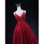 Sexy Burgundy Beading Sequins Lace Flower Evening Dresses 2023 A-Line / Princess Spaghetti Straps Sleeveless Backless Floor-Length / Long Evening Party Formal Dresses