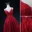 Sexy Burgundy Beading Sequins Lace Flower Evening Dresses 2023 A-Line / Princess Spaghetti Straps Sleeveless Backless Floor-Length / Long Evening Party Formal Dresses