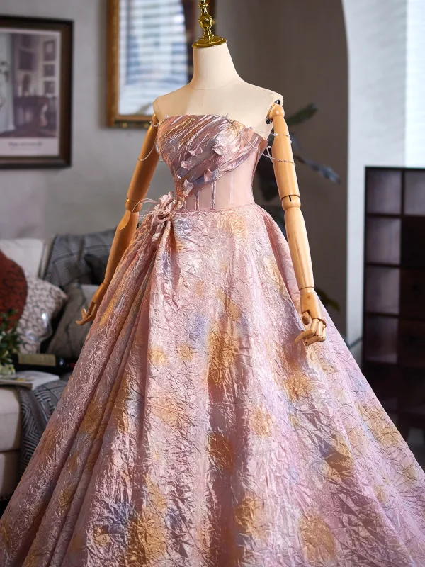 Fashion Blushing Pink Appliques Prom Dresses 2025 Ball Gown Strapless Sleeveless Backless Floor-Length / Long Formal Dresses