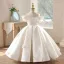 Elegant Ivory Satin Birthday Flower Girl Dresses 2026 Ball Gown Scoop Neck Short Sleeve Backless