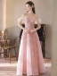 Charmant Rougissant Rose Perlage En Dentelle Fleur Robe De Bal 2024 Princesse De l'épaule Sans Manches Dos Nu Longue Promo Robe De Ceremonie