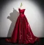 Chic / Beautiful Burgundy Sweep Train Prom Dresses 2025 Ball Gown Off-The-Shoulder Short Sleeve Backless Formal Dresses