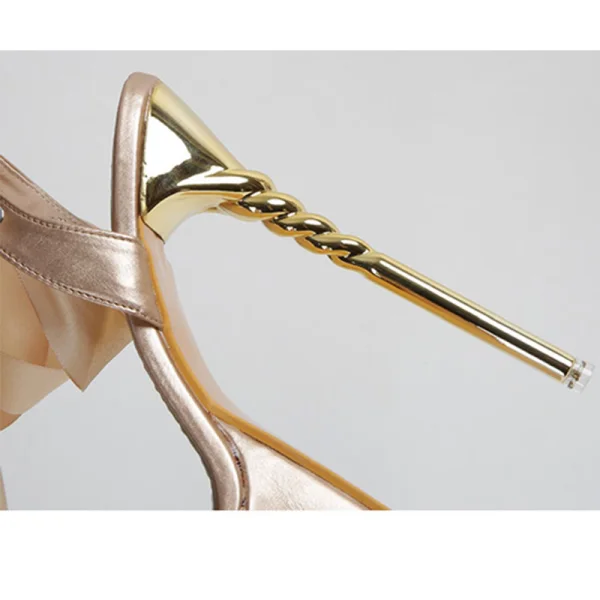 Inhabituel Champagne Cuir Verni Soirée Sandales Femme 2023 Bride Cheville 17 cm Talons Aiguilles Peep Toes / Bout Ouvert Sandales Talons Hauts