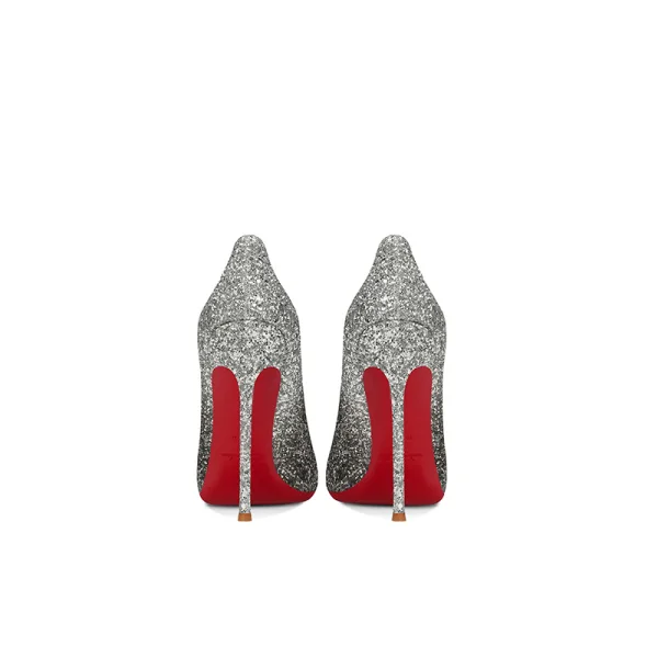 Glitter Zilveren Zwarte Pailletten Avond Pumps 2024 Leer 10 cm Naaldhakken / Stiletto Spitse Neus Pumps Hoge Hakken