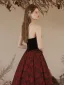 Charming Burgundy Summer Printing Evening Dresses 2023 A-Line / Princess Strapless Sleeveless Backless Floor-Length / Long Evening Party Formal Dresses