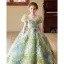 Flower Fairy Sage Green Beading Sequins Appliques Birthday Flower Girl Dresses 2025 Ball Gown Scoop Neck Short Sleeve Backless Floor-Length / Long