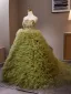 Schöne Salbeigrün Perlenstickerei Pailletten Plissee Ballkleider 2024 Ballkleid Bandeau Ärmellos Rückenfreies Sweep / Pinsel Zug Ball Festliche Kleider