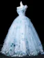 Fée Des Fleurs Bleu Ciel Perle Appliques Robe De Bal 2026 Robe Boule Encolure Carrée Sans Manches Dos Nu