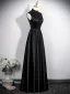 Vintage / Retro Black Satin Prom Dresses 2025 A-Line / Princess High Neck Sleeveless Backless Floor-Length / Long Formal Dresses