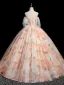 Chic / Beautiful Champagne Appliques Prom Dresses Ball Gown 2025 Square Neckline Short Sleeve Backless Floor-Length / Long Formal Dresses