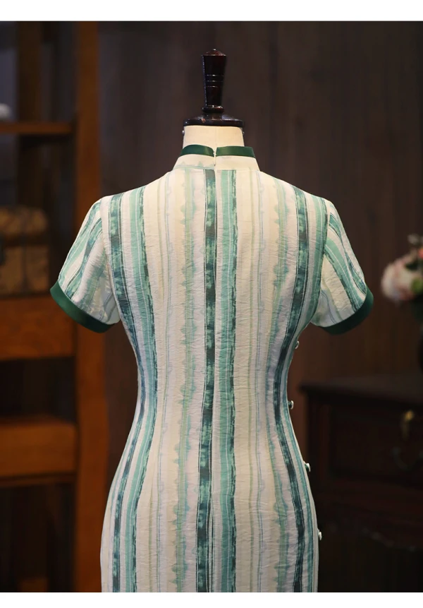 Vintage / Retro Dark Green Street Wear Tea-length Cheongsam 2024 Trumpet / Mermaid High Neck Short Sleeve