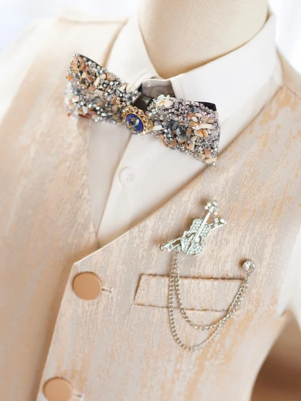 Fashion Khaki 5-piece Short Sleeve Boys Wedding Suits 2024 Body Jewellery Pants Shirt Vest