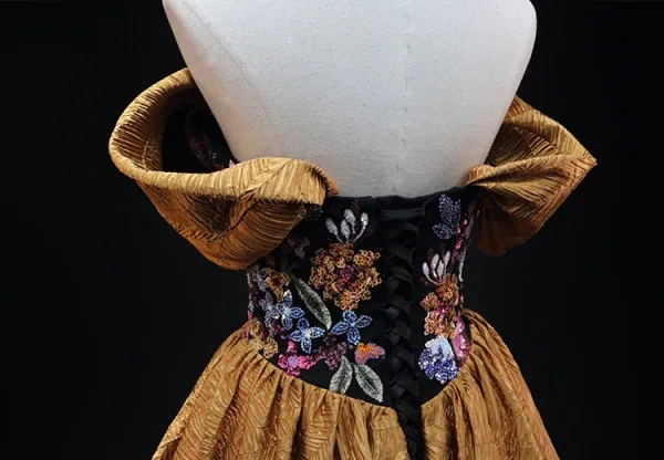 Élégant Doré Paillettes En Dentelle Fleur Robe De Bal 2025 Robe Boule De l'épaule Sans Manches Dos Nu Longue Promo Robe De Ceremonie
