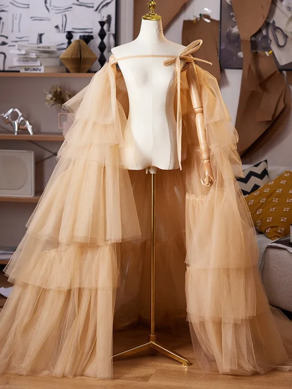 Fashion Champagne Cascading Ruffles Handmade Prom shawl 2025
