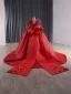 Luxury / Gorgeous Red Handmade  Beading Sequins Wedding Dresses 2025 Ball Gown V-Neck Short Sleeve Backless Bow Court Train Wedding