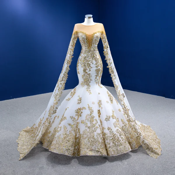 wedding dress color gold Classy Strapless Lace Gold Wedding Dress Ball Gown Wedding Dress main image 1