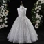 Chic / Beautiful Grey Beading Sequins Birthday Flower Girl Dresses 2024 A-Line / Princess High Neck Sleeveless Floor-Length / Long Tulle