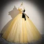 Elegant Gold Beading Sequins Lace Flower Prom Dresses 2024 Ball Gown Strapless Sleeveless Bow Backless Floor-Length / Long Prom Formal Dresses