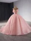 High End Schön Rosa Handgefertigt Perlenstickerei Pailletten Ballkleider 2024 Ballkleid Bandeau Ärmellos Rückenfreies Kapelle-Schleppe Ball Festliche Kleider