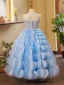Fashion Sky Blue Sequins Cascading Ruffles Birthday Flower Girl Dresses 2023 Ball Gown Scoop Neck Sleeveless Backless Floor-Length / Long