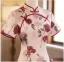 Vintage / Retro Chinese style Blushing Pink Printing Evening Party Cheongsam 2025 Trumpet / Mermaid High Neck Short Sleeve Floor-Length / Long