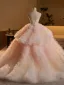 Edles Farbverlauf Rosa Perlenstickerei Pailletten Applikationen Fallende Rüsche Brautkleider / Hochzeitskleider 2025 Ballkleid Bandeau Ärmellos Rückenfreies Lange Hochzeit