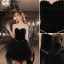 Sexy Schwarz Rüschen Kurze Geburtstag Partykleider 2022 Ballkleid Bandeau Ärmellos Rückenfreies Festliche Kleider