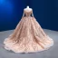 Luxury / Gorgeous Sparkly Champagne Handmade  Beading Sequins Wedding Dresses 2022 Ball Gown Scoop Neck Long Sleeve Backless Court Train Wedding
