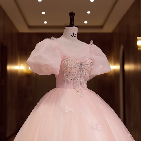 pink homecoming dresses 2022 Zapaka Women Cute Pink A Line Strapless Homecoming Dress with Bows Beaded Corset Ruffle Short Party Dress, Pink / US8 main image 0
