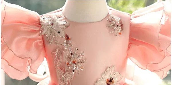 Chic / Beautiful Blushing Pink Beading Sequins Bow Birthday Flower Girl Dresses 2025 Ball Gown Scoop Neck Sleeveless Floor-Length / Long Tulle Flower Girl Dresses
