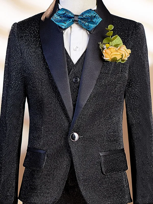 Fall Winter Black Long Sleeve 6-piece Boys Wedding Suits 2025 Body Jewellery Coat Pants Shirt Tie Vest