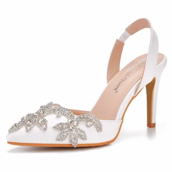 Charmant Witte Rhinestone Bruidsschoenen 2022 9 Cm Naaldhakken Stiletto Spitse Neus Huwelijk Hoge Hakken