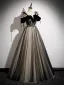 Chic / Beautiful Black Sequins Prom Dresses 2023 A-Line / Princess Pearl Rhinestone Spaghetti Straps Sash Short Sleeve Backless Floor-Length / Long Prom Formal Dresses