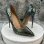 Ovanlig Mörkgrön Laser Snakeskin Trycket Afton Pumps 2025 12 cm Stilettklackar Spetsiga Högklackade