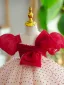 Chic / Beautiful Burgundy Spotted Bow Short Flower Girl Dresses 2023 Ball Gown Birthday Square Neckline Puffy Short Sleeve